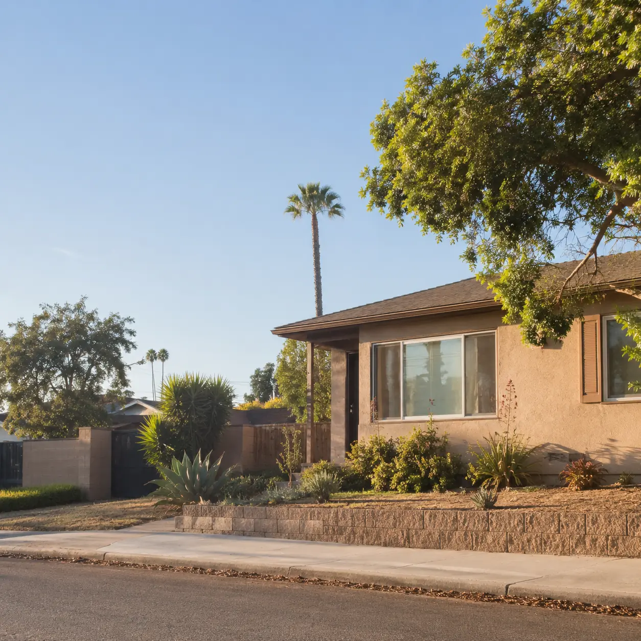 Southern California home with landscaped front yard